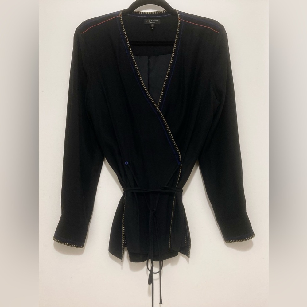 Rag & Bone 100% Silk Black Wrap Blouse Size Medium